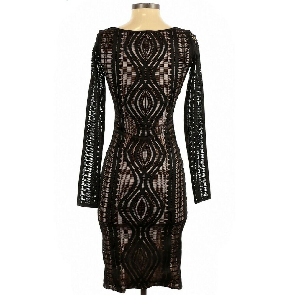 BCBG MAXAZRIA Tanya long sleeve black lace scoop neck bodycon dress Size XXS - Picture 2 of 11